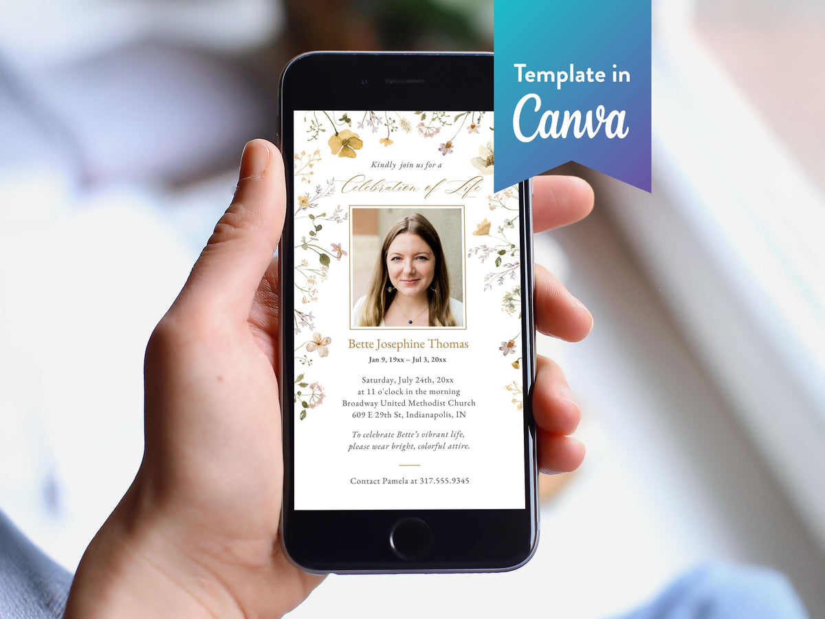 Flower Garden Memorial Text Invite | Canva Template (1080x1920 px)
