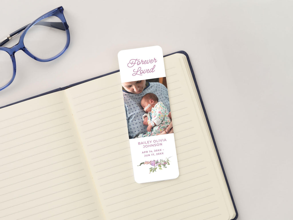 Infant Loss Pink Wildflower Funeral Bookmark | Canva Template (2x6 in)