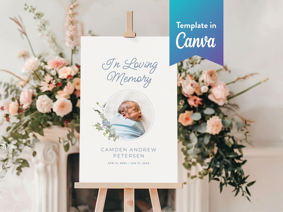 Infant Loss Blue Wildflower Large Memorial Welcome Sign | Canva Template (4 Sizes)