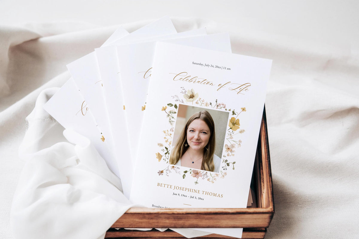 Flower Garden Memorial Program | Canva Template (Folded 8.5x11 in, A4)
