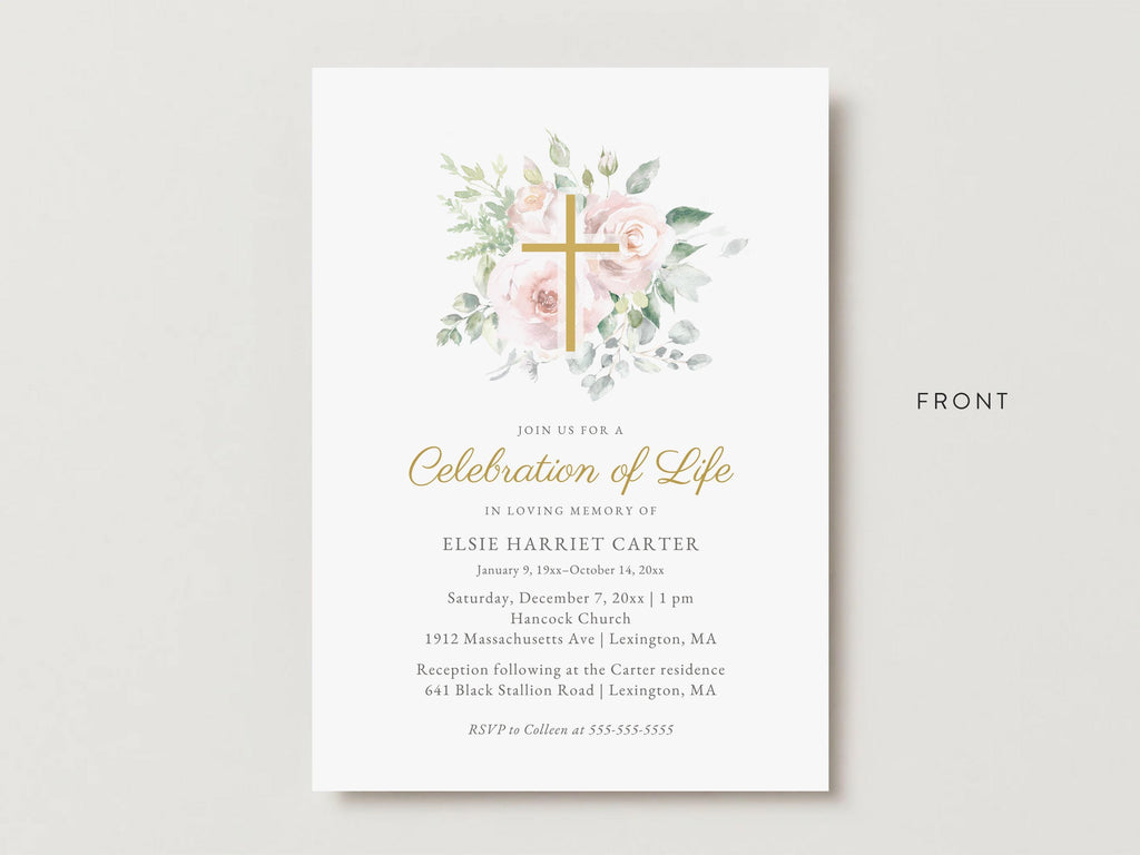 Floral Cross Memorial Invitation | Canva Template (5x7 in)