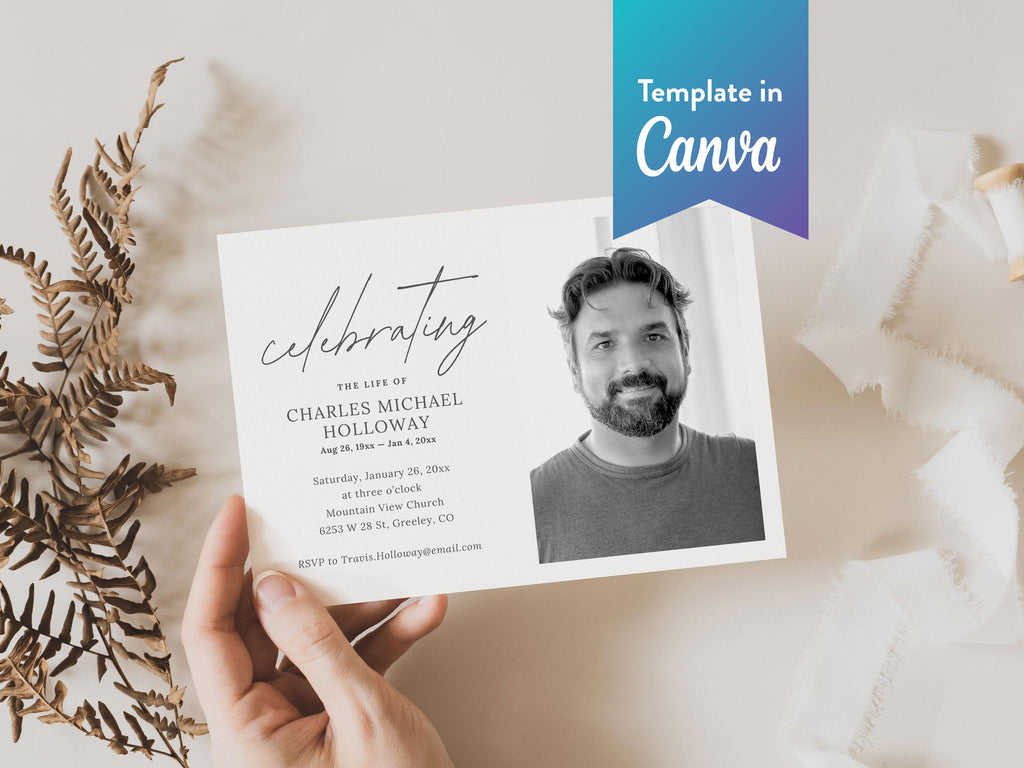 Modern Minimal Memorial Invitation | Canva Template (7x5 in)