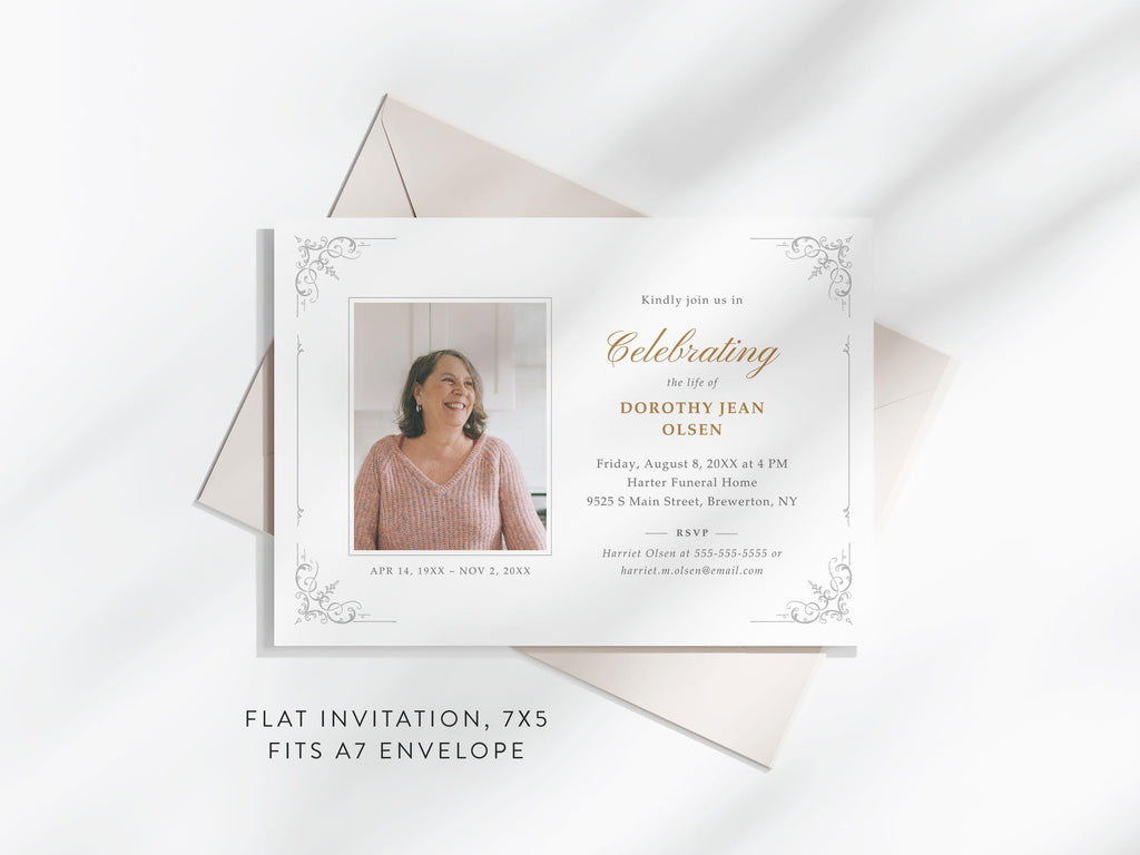 Ornate Frame Memorial Invitation | Canva Template (7x5 in)