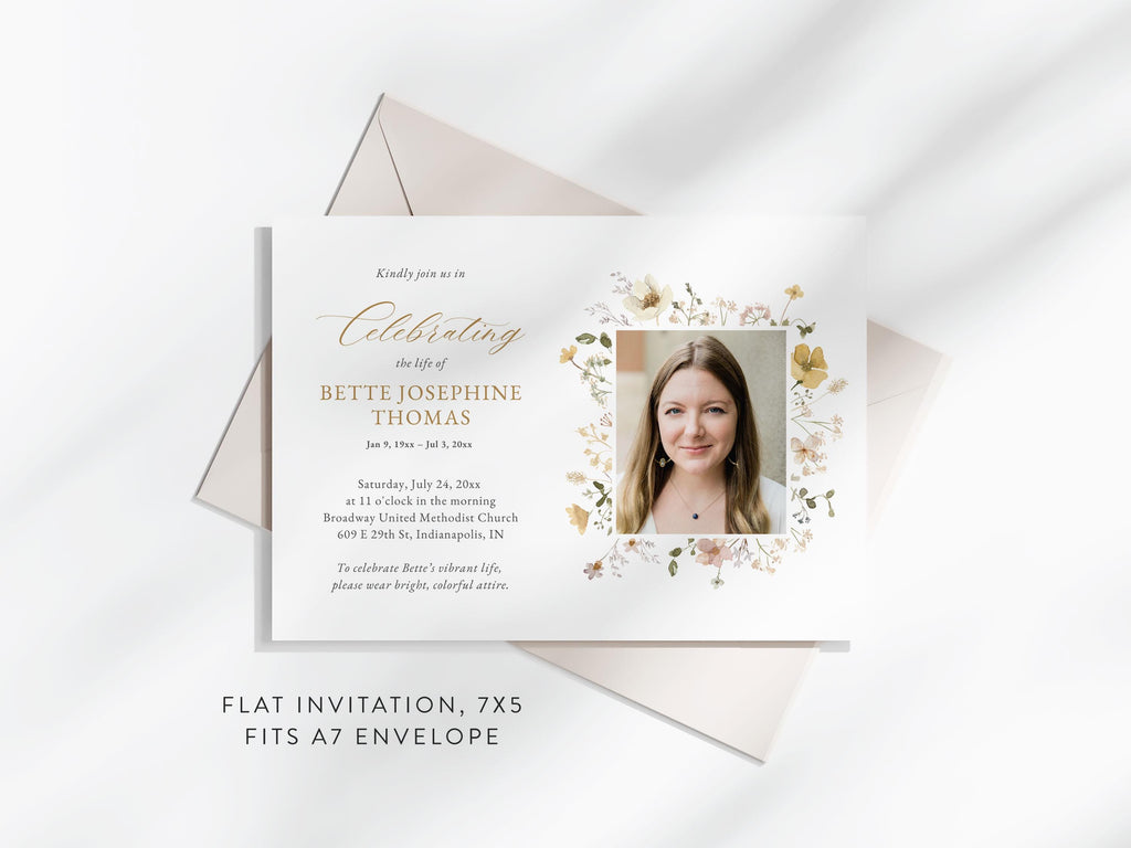 Flower Garden Memorial Invitation | Canva Template (7x5 in)