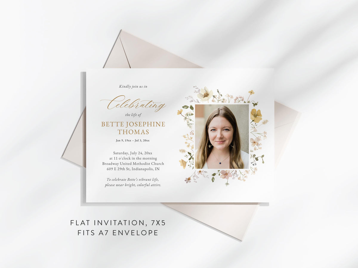 Flower Garden Memorial Invitation | Canva Template (7x5 in)