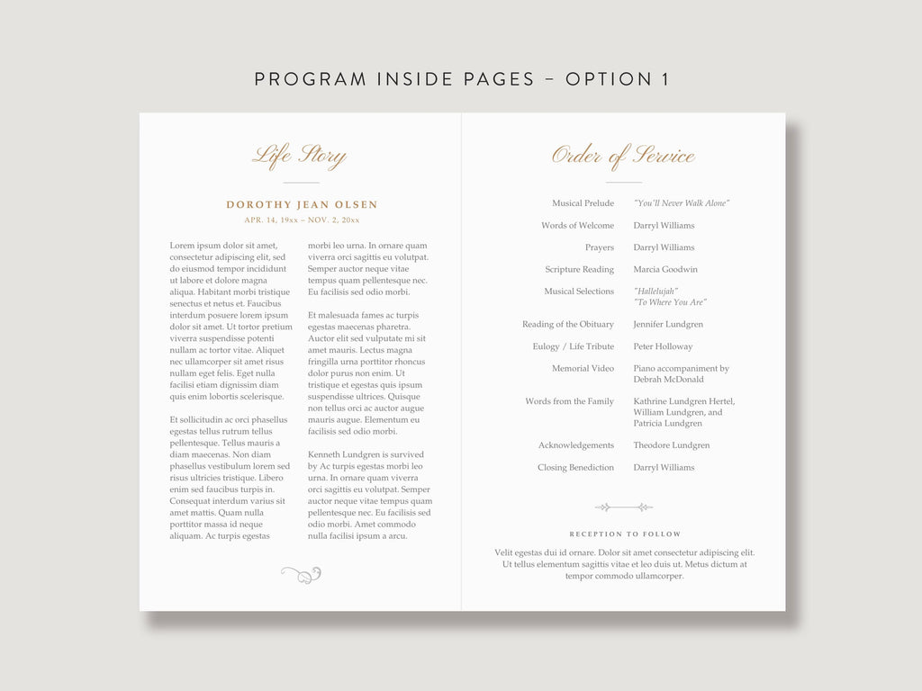Ornate Frame Memorial Program | Canva Template (Folded 8.5x11 in, A4)