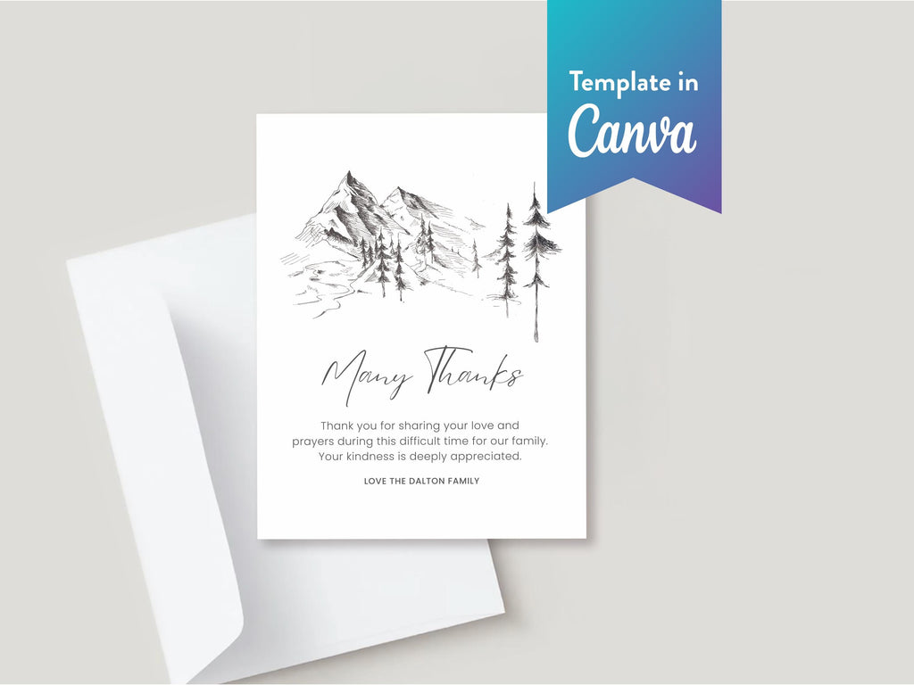 Mountain Sketch Memorial Thank You | Canva Template (Flat, 4.25x5.5 in)