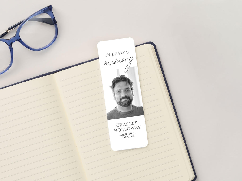 Modern Minimal Funeral Bookmark | Canva Template (2x6 in)