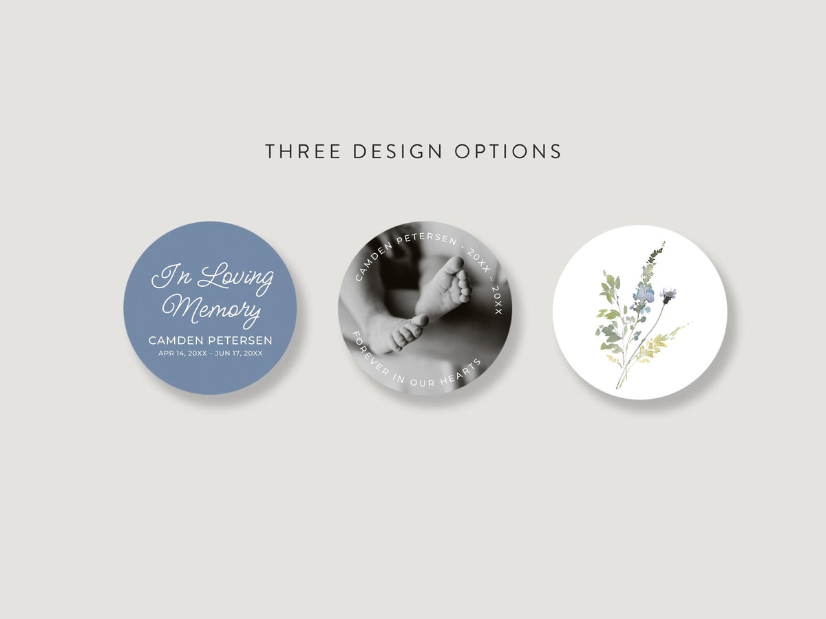 Infant Loss Blue Wildflower Round Favor Stickers | Canva Template (2x2, 3x3, 4x4 in)