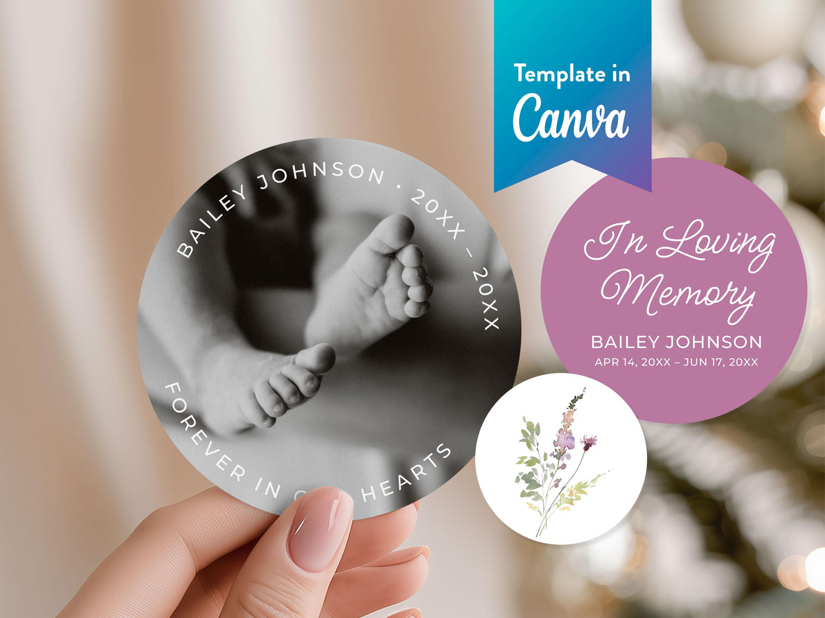 Infant Loss Pink Wildflower Round Favor Stickers | Canva Template (2x2, 3x3, 4x4 in)