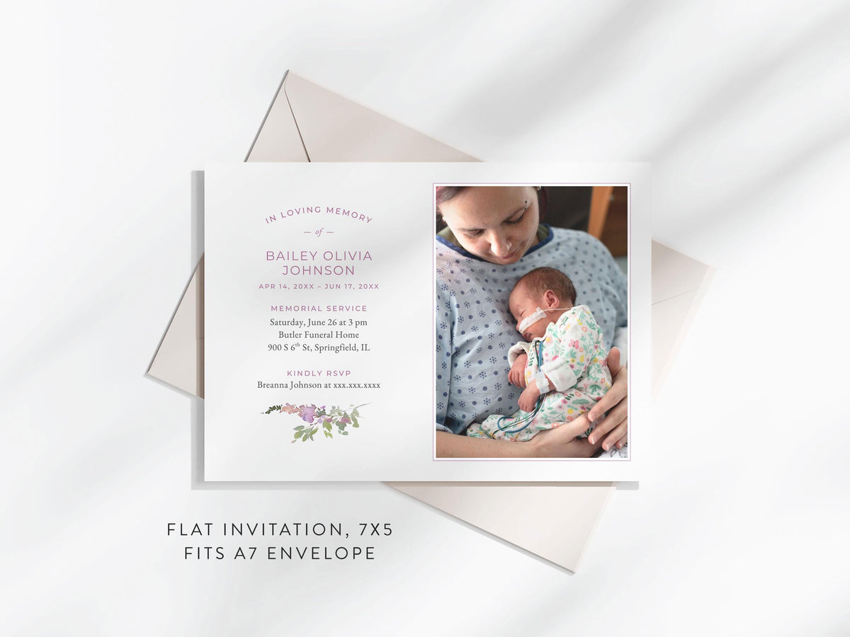 Pink Wildflower Infant Loss Memorial Invitation | Canva Template (7x5 in)