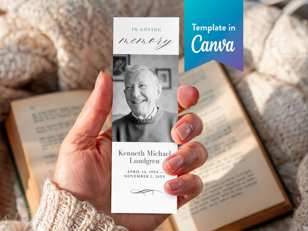 Classic Elegance Funeral Bookmark | Canva Template (2x6 in)