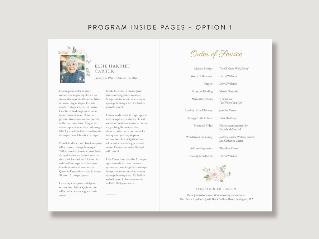 Floral Cross Memorial Program | Canva Template (Folded 8.5x11 in, A4)