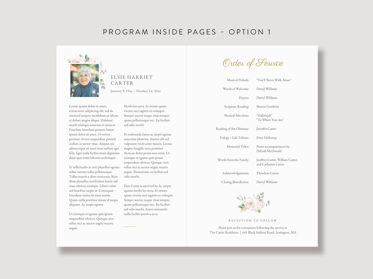 Floral Cross Memorial Program | Canva Template (Folded 8.5x11 in, A4)