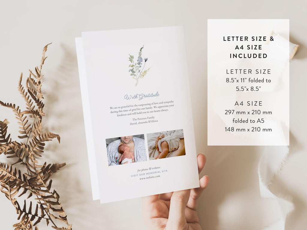 Blue Wildflower Infant Loss Memorial Program | Canva Template (Folded 8.5x11 in, A4)