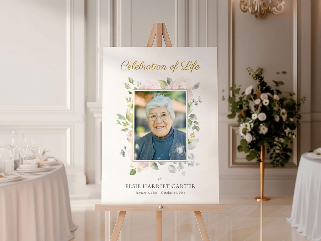 Floral Rose Large Memorial Welcome Sign | Canva Template (4 Sizes)