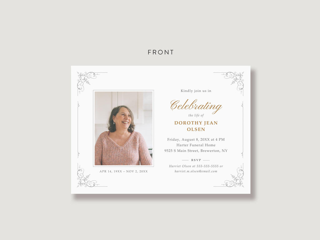 Ornate Frame Memorial Invitation | Canva Template (7x5 in)