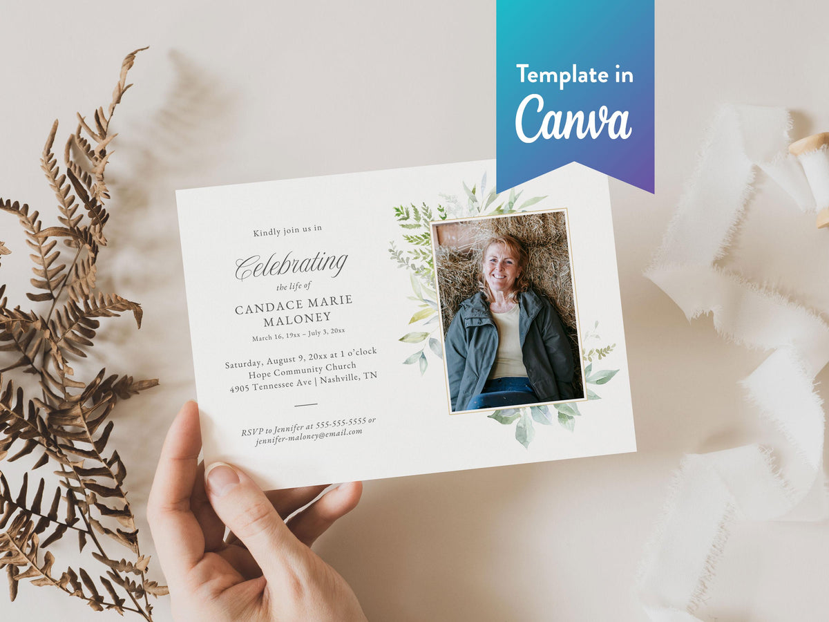 Lush Greenery Memorial Invitation | Canva Template (5x7 in)