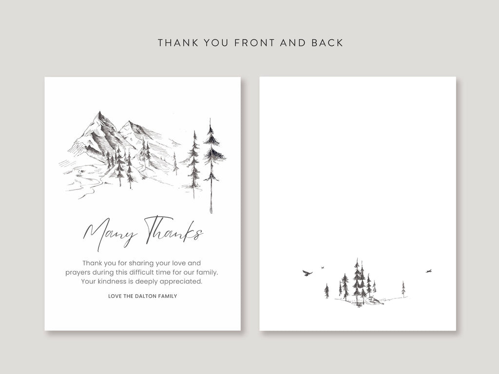 Mountain Sketch Memorial Thank You | Canva Template (Flat, 4.25x5.5 in)
