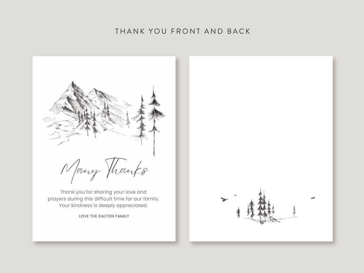 Mountain Sketch Memorial Thank You | Canva Template (Flat, 4.25x5.5 in)