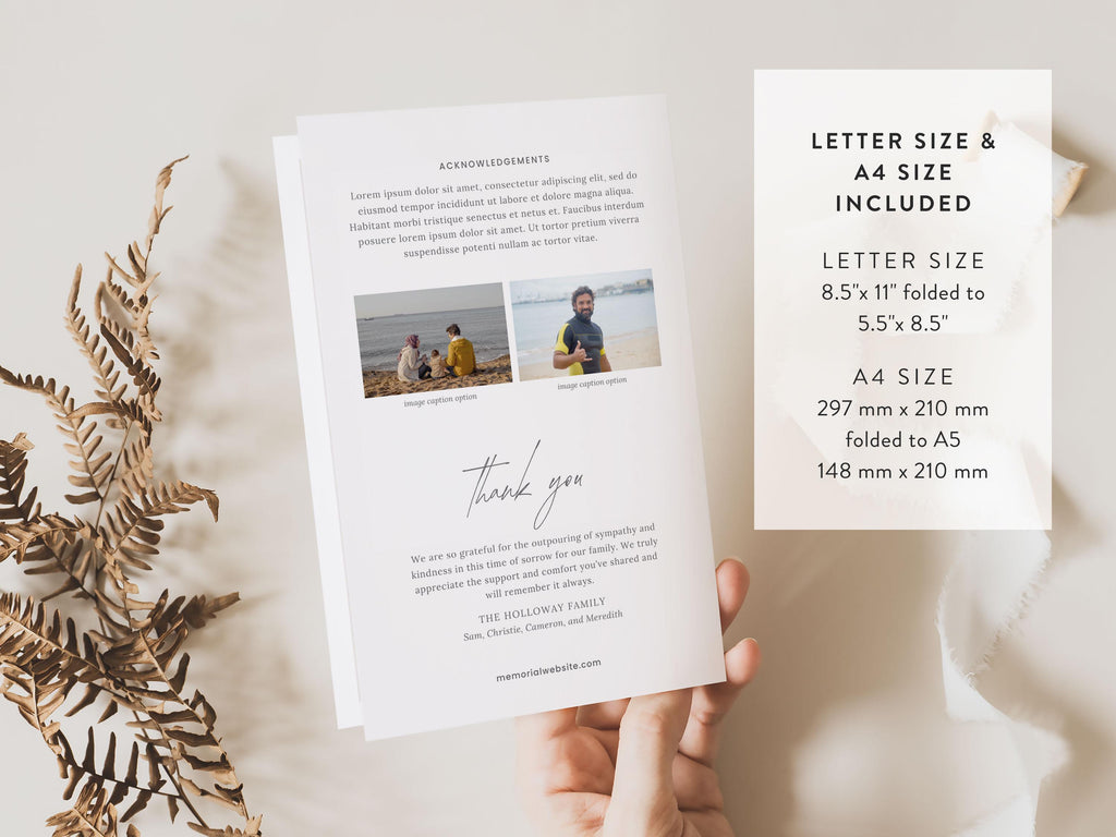 Modern Minimal Memorial Program | Canva Template (Folded 8.5x11 in, A4)