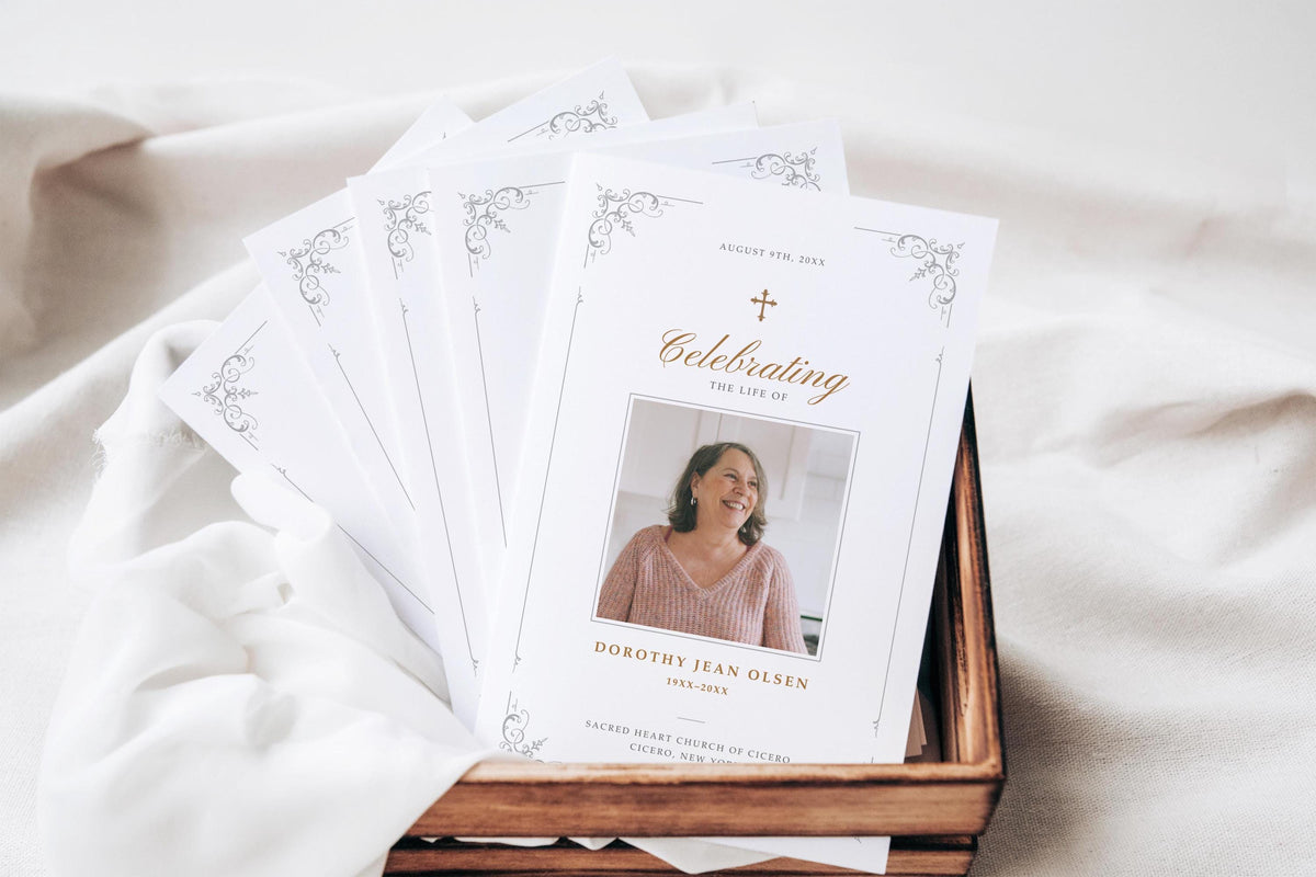 Ornate Frame Memorial Program | Canva Template (Folded 8.5x11 in, A4)