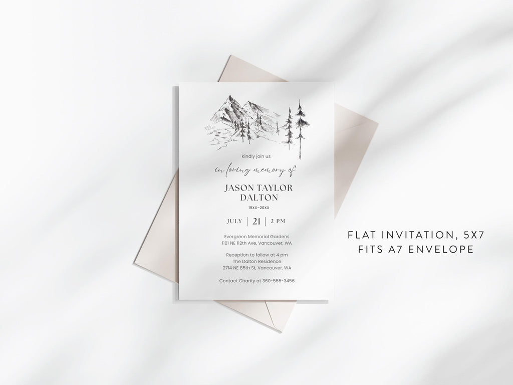 Mountain Sketch Memorial Invitation | Canva Template (5x7 in)