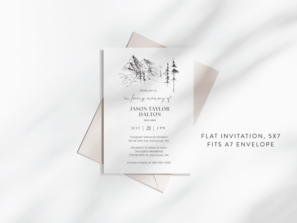 Mountain Sketch Memorial Invitation | Canva Template (5x7 in)