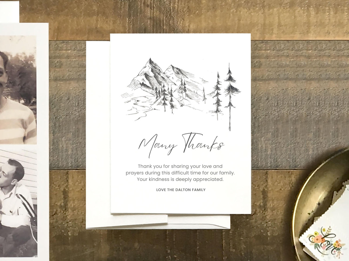 Mountain Sketch Memorial Thank You | Canva Template (Flat, 4.25x5.5 in)