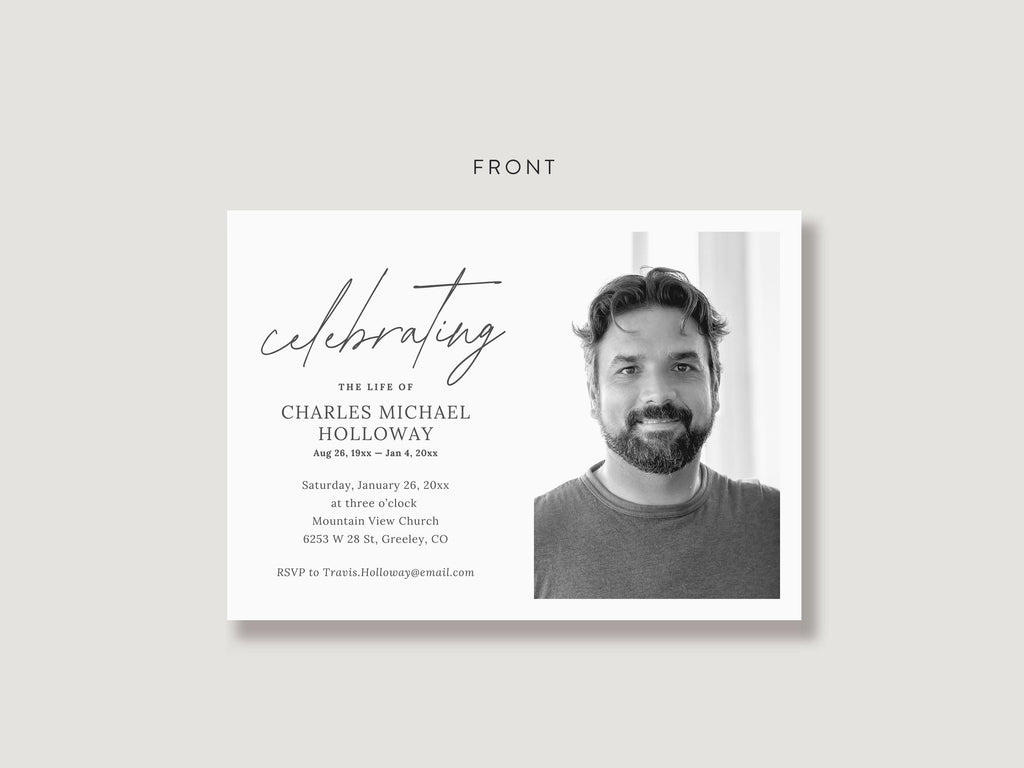 Modern Minimal Memorial Invitation | Canva Template (7x5 in)
