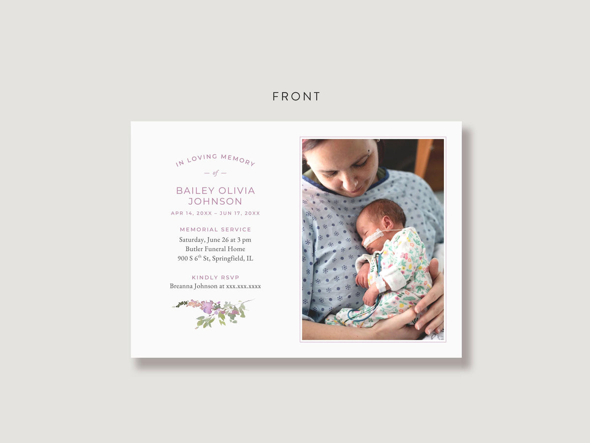 Pink Wildflower Infant Loss Memorial Invitation | Canva Template (7x5 in)