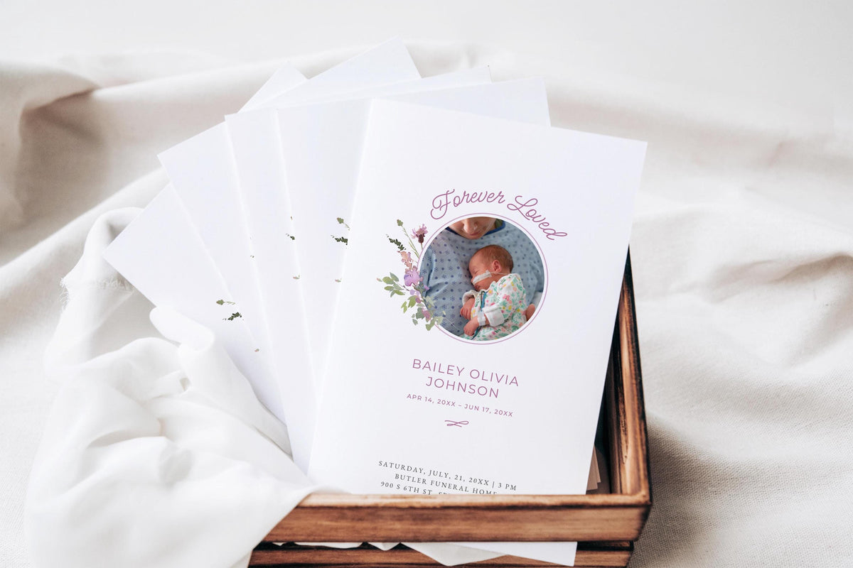 Pink Wildflower Infant Loss Memorial Program | Canva Template (Folded 8.5x11 in, A4)