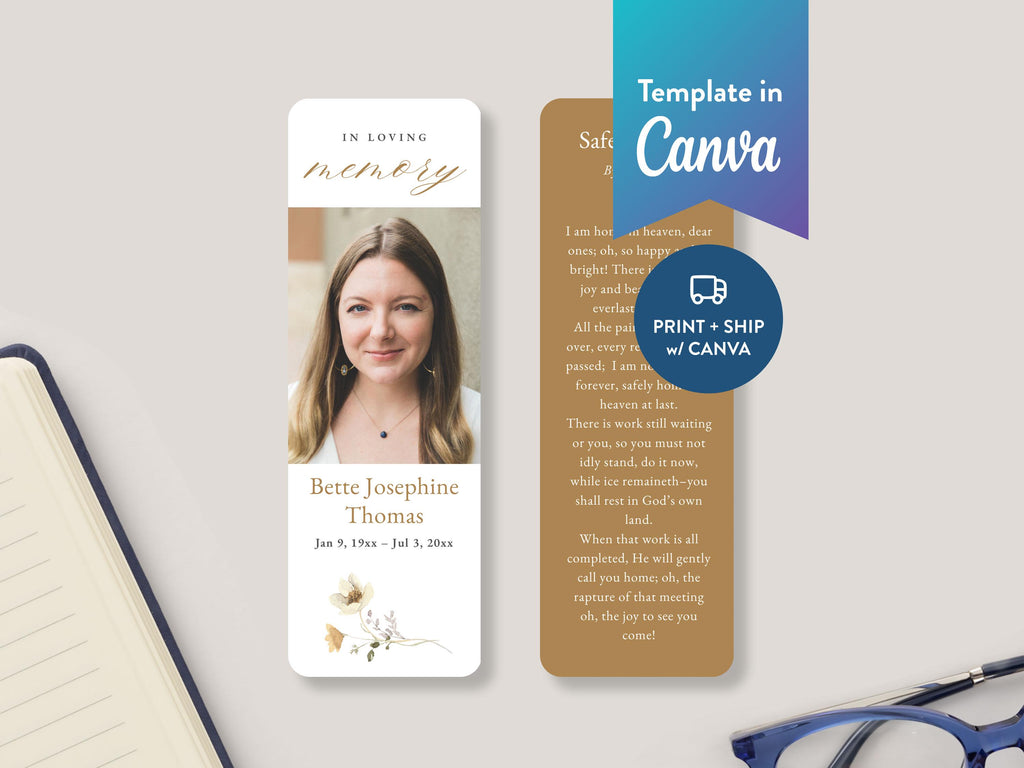 Flower Garden Funeral Bookmark | Canva Template (2x6 in)
