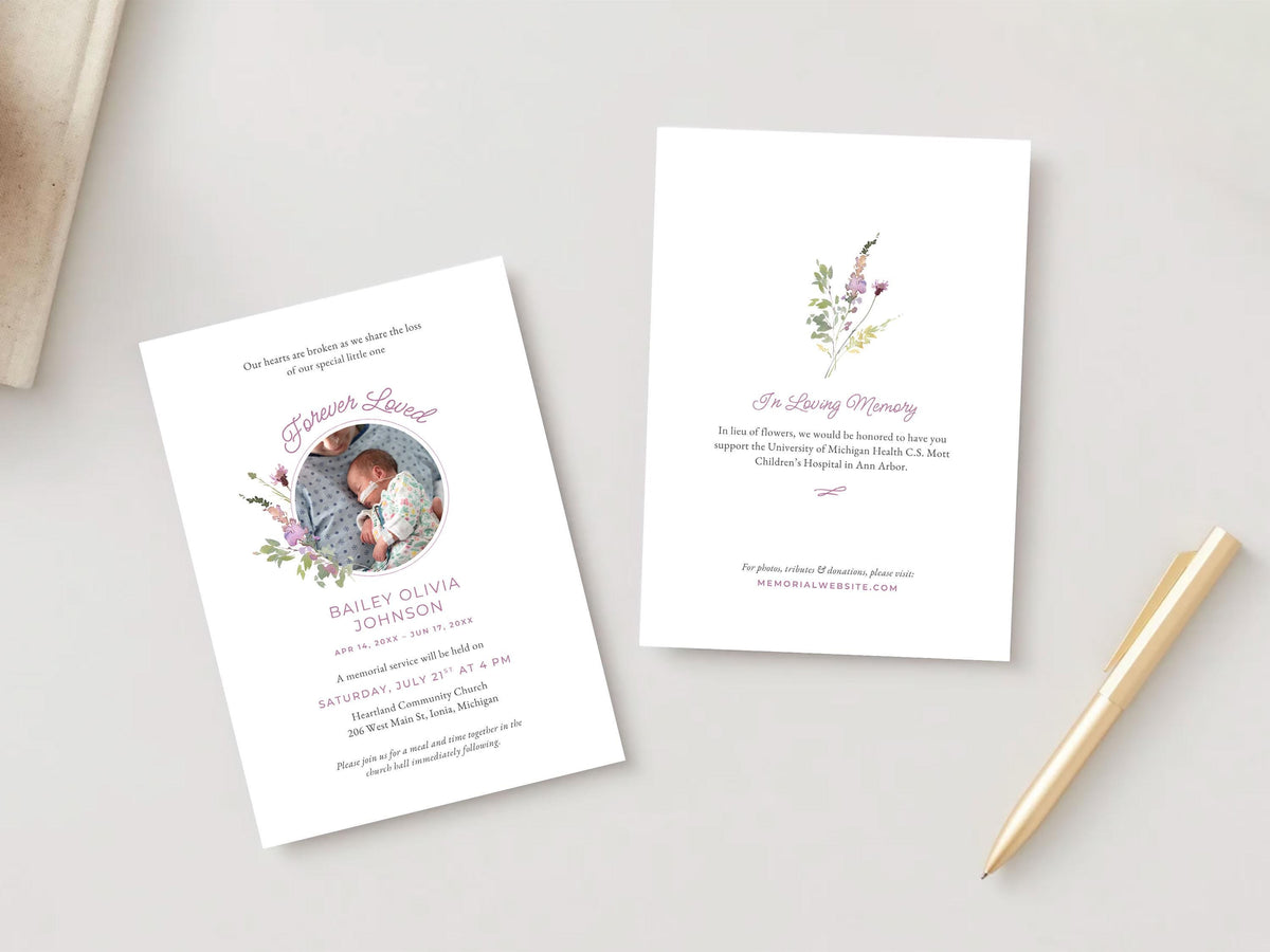 Pink Wildflower Infant Loss Memorial Invitation | Canva Template (5x7 in)