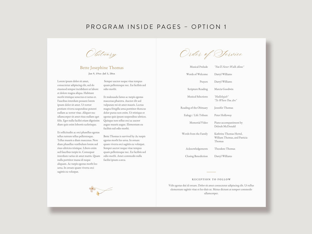 Flower Garden Memorial Program | Canva Template (Folded 8.5x11 in, A4)
