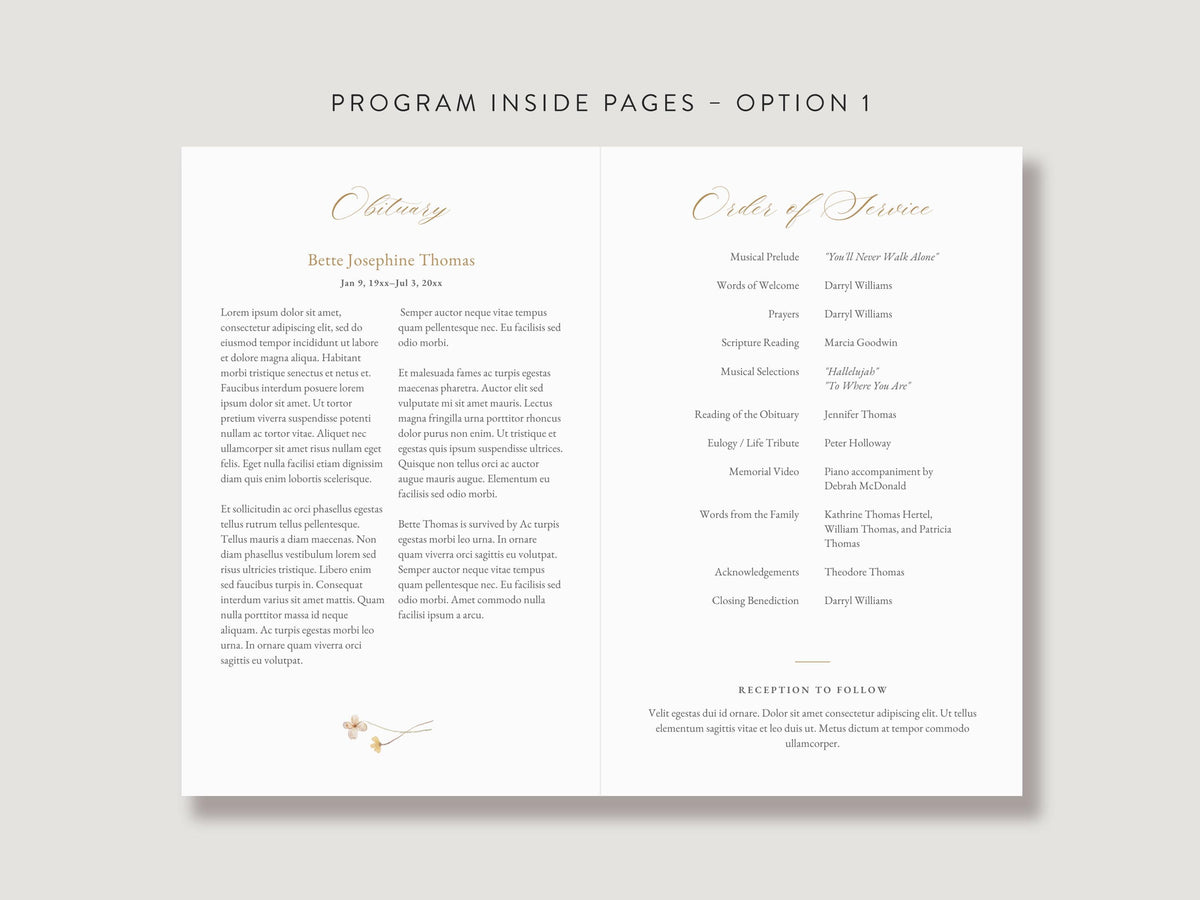 Flower Garden Memorial Program | Canva Template (Folded 8.5x11 in, A4)