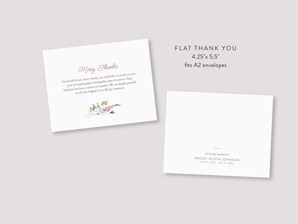 Pink Wildflower Memorial Thank You | Canva Template (Flat, 5.5x4.25 in)