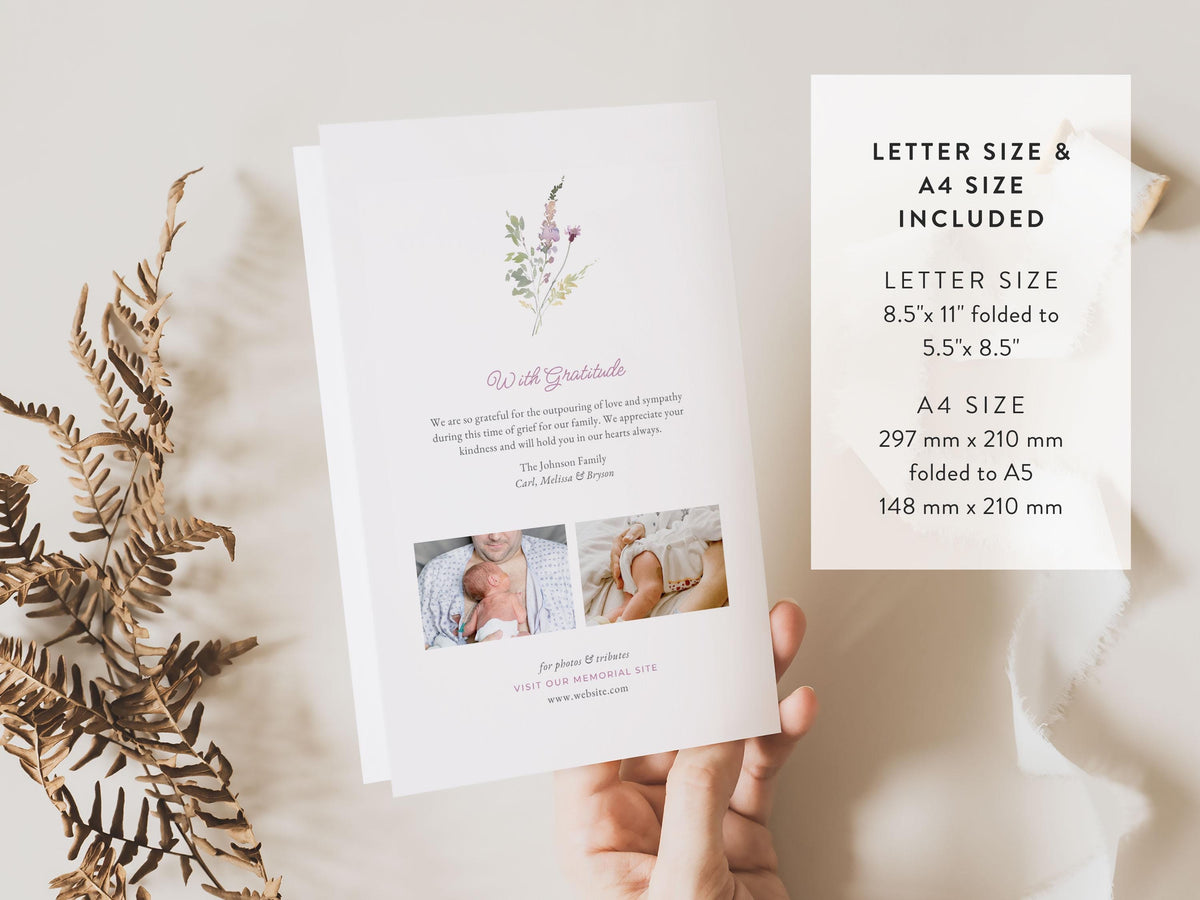 Pink Wildflower Infant Loss Memorial Program | Canva Template (Folded 8.5x11 in, A4)