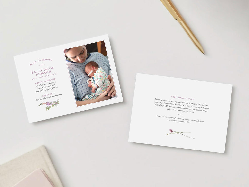 Pink Wildflower Infant Loss Memorial Invitation | Canva Template (7x5 in)