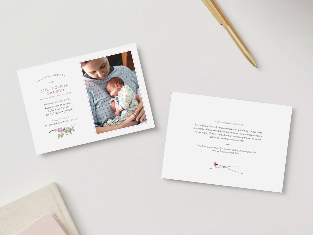 Pink Wildflower Infant Loss Memorial Invitation | Canva Template (7x5 in)