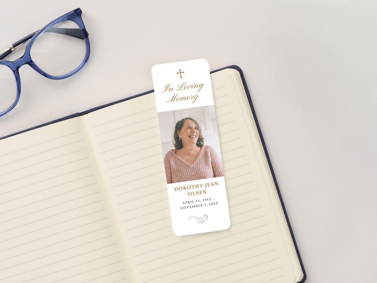Ornate Frame Funeral Bookmark | Canva Template (2x6 in)