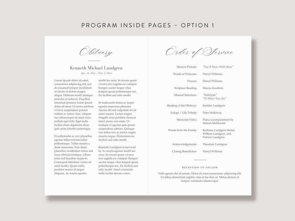 Classic Elegance Memorial Program | Canva Template (Folded 8.5x11 in, A4)