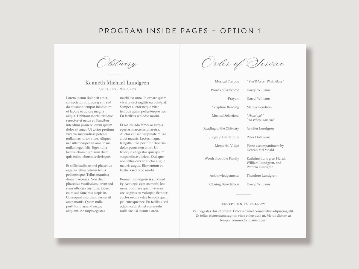 Classic Elegance Memorial Program | Canva Template (Folded 8.5x11 in, A4)