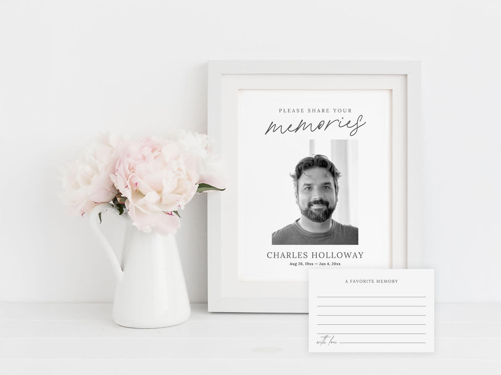 Modern Minimal Share a Memory Sign and Card Set | Canva Template (8x10 in, 6x4 in)