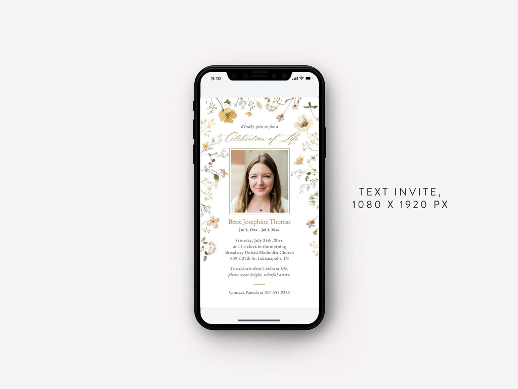 Flower Garden Memorial Text Invite | Canva Template (1080x1920 px)
