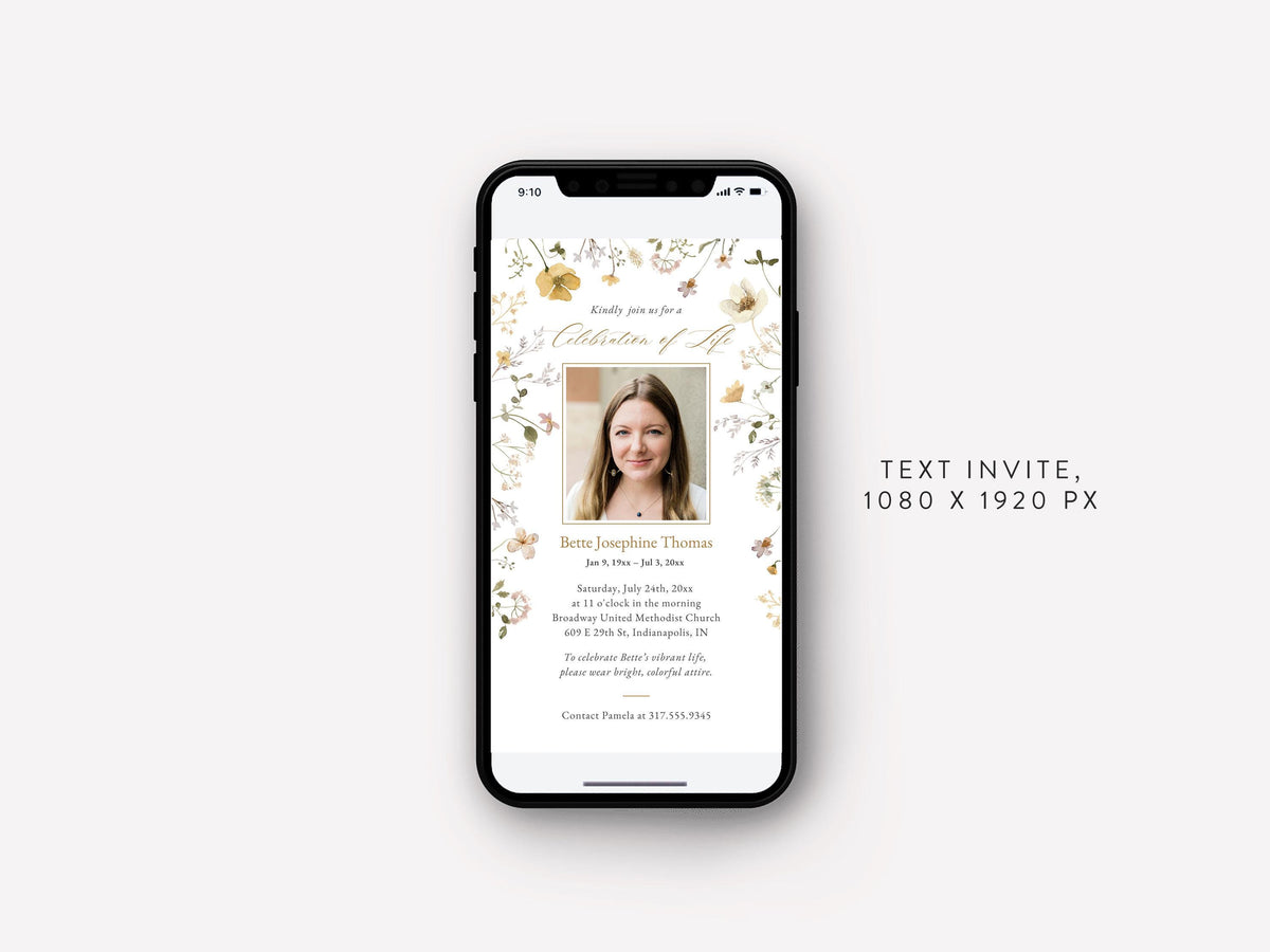 Flower Garden Memorial Text Invite | Canva Template (1080x1920 px)