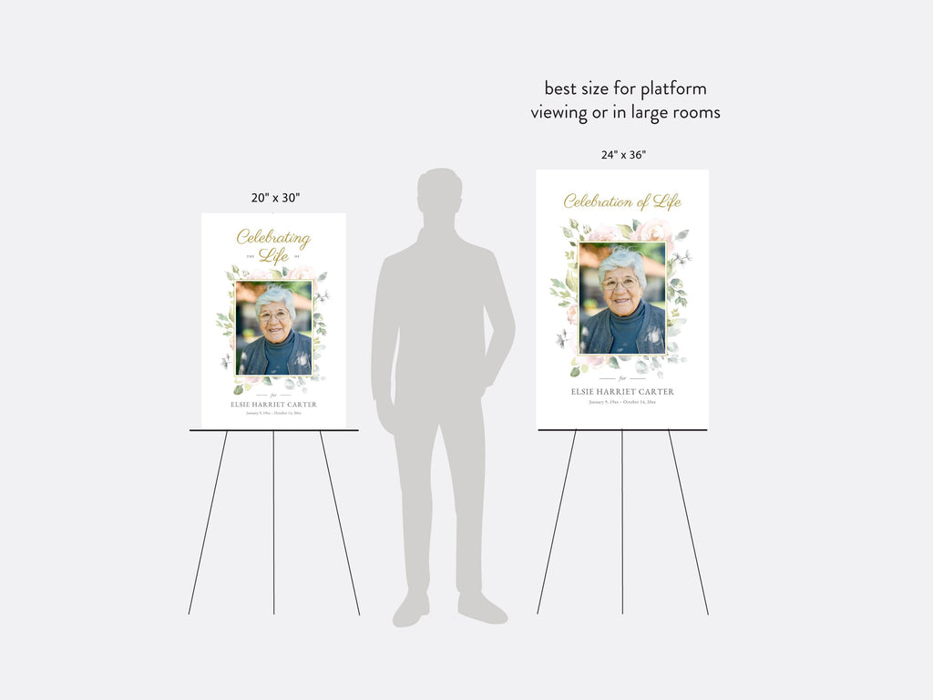 Floral Rose Large Memorial Welcome Sign | Canva Template (4 Sizes)