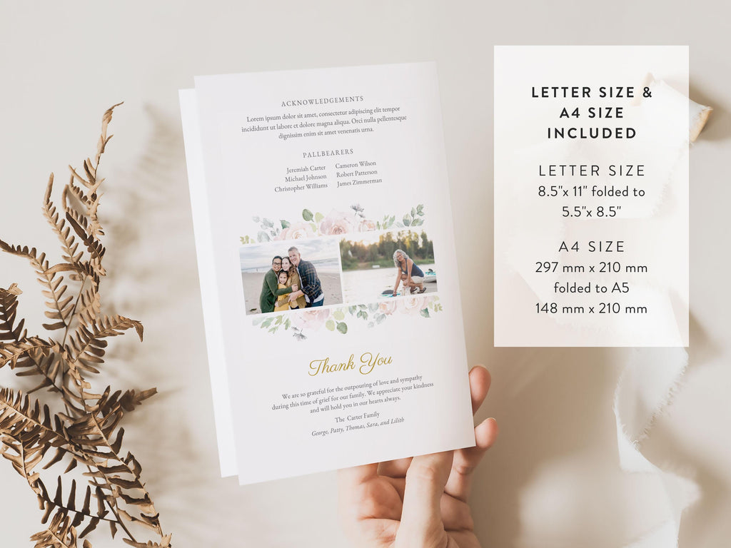 Floral Cross Memorial Program | Canva Template (Folded 8.5x11 in, A4)