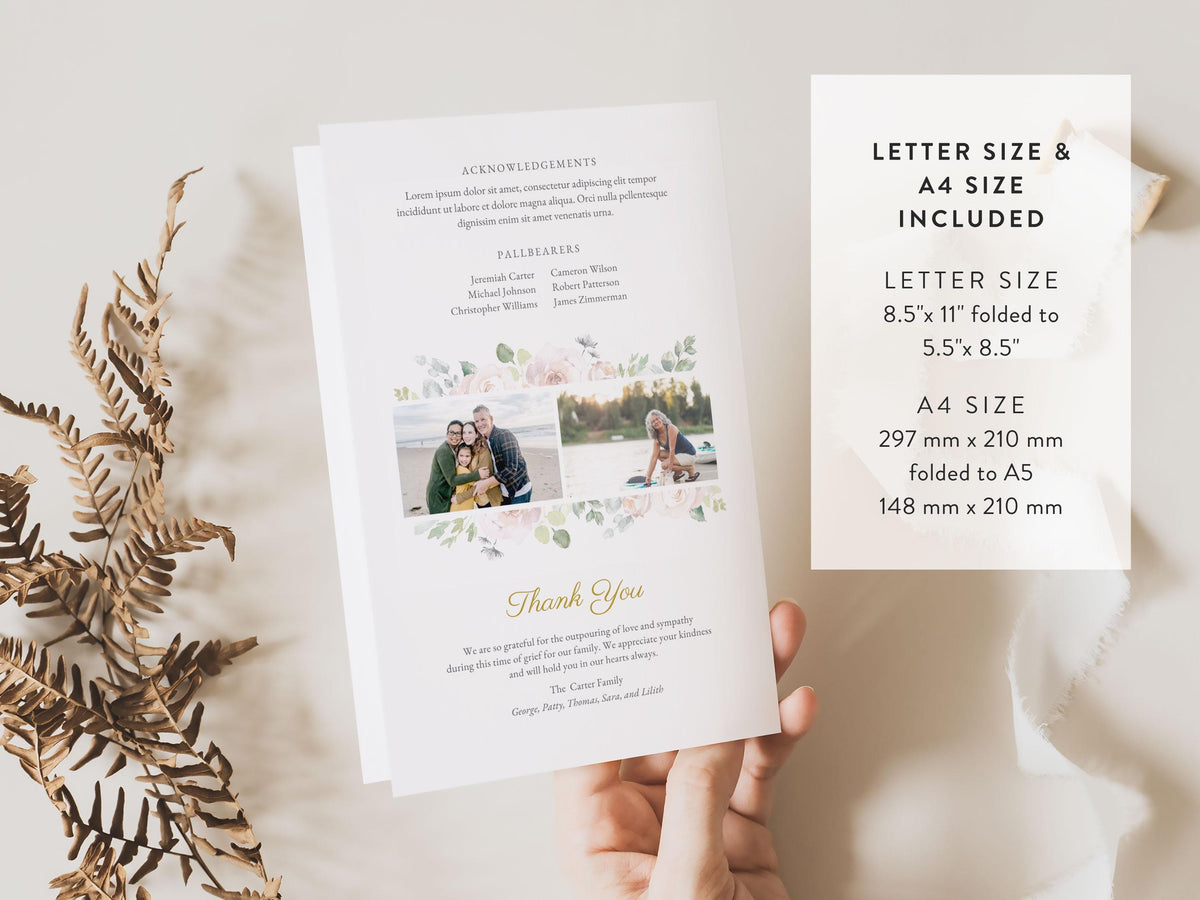 Floral Cross Memorial Program | Canva Template (Folded 8.5x11 in, A4)
