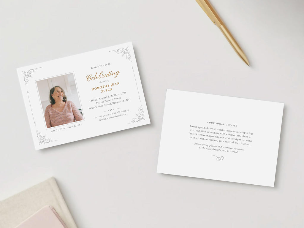 Ornate Frame Memorial Invitation | Canva Template (7x5 in)
